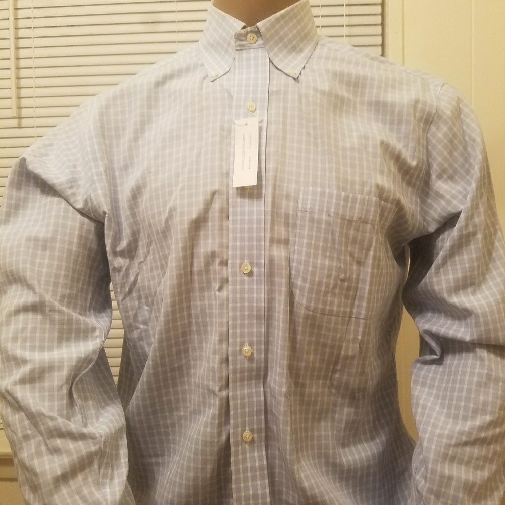 Brooks Brothers Sky Blue Check Pinpoint Long Sleev